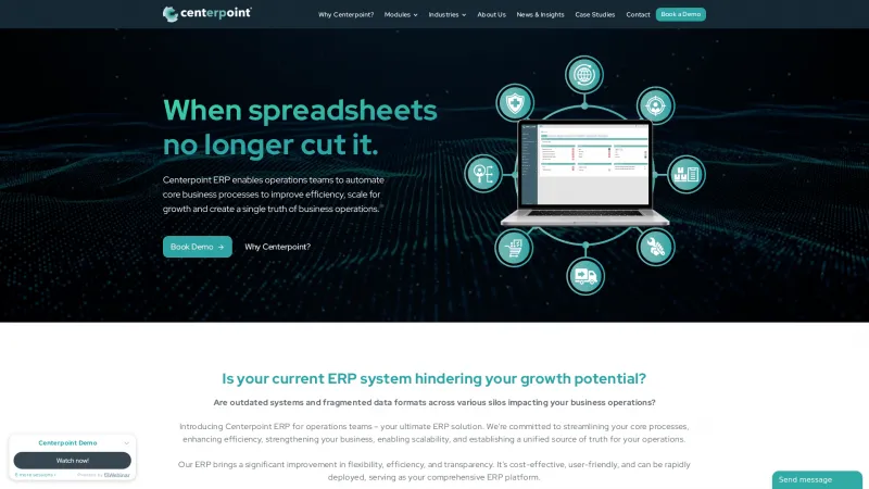 Homepage of Centerpoint ERP