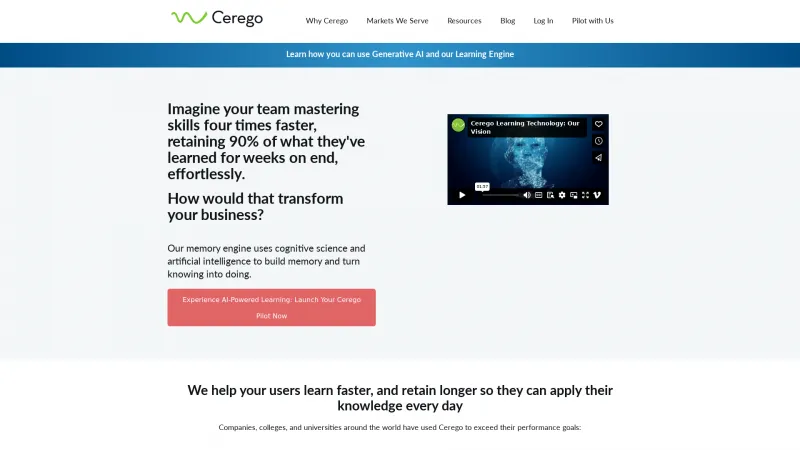 Homepage of Cerego