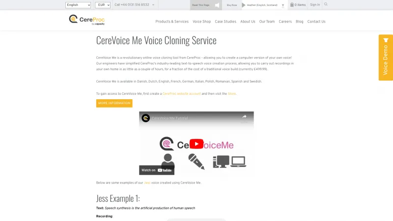 Homepage of CereVoice Me