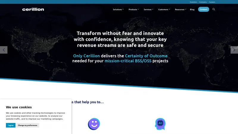 Homepage of Cerillion Enterprise BSS/OSS