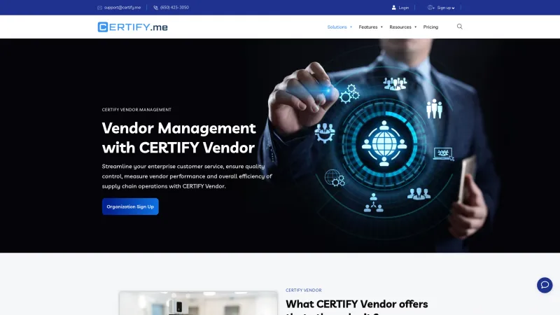 Homepage of CERTIFY Vendor