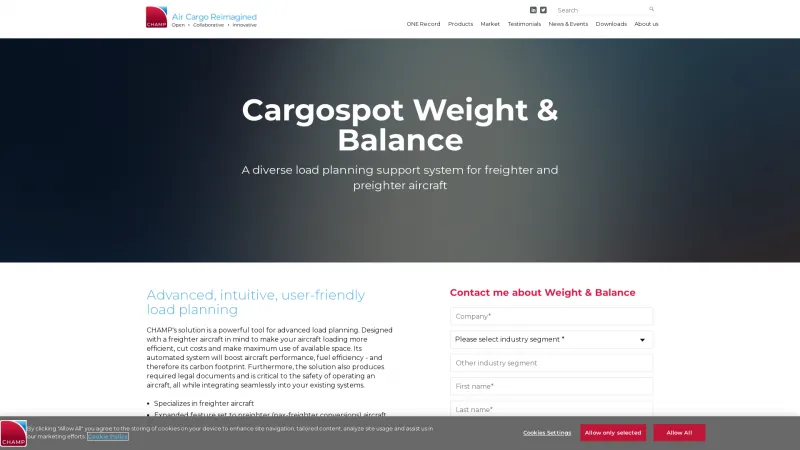 Homepage of Cargospot Weight & Balance