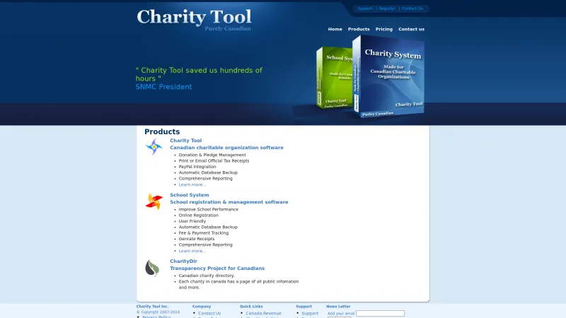 Homepage of Charity Tool