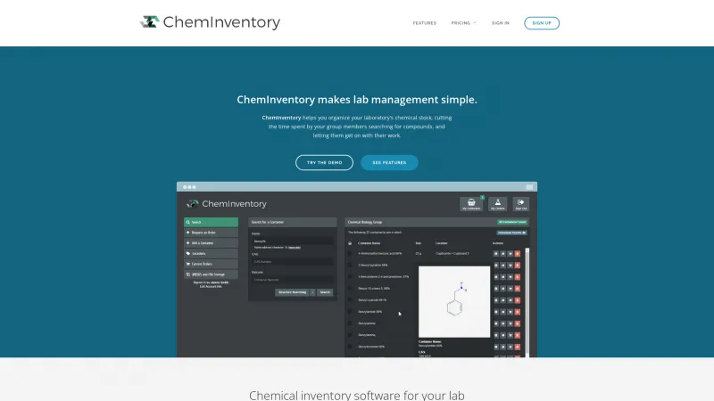 Homepage of ChemInventory