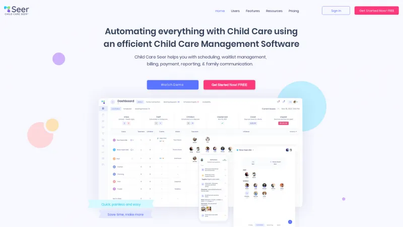 Homepage of Child Care Seer