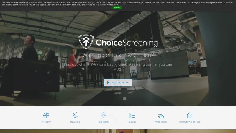 Homepage of Choice Screening