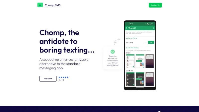 Homepage of Chomp SMS