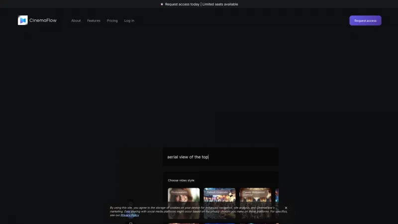 Homepage of CinemaFlow