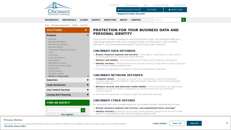 Homepage of Cincinnati Insurance