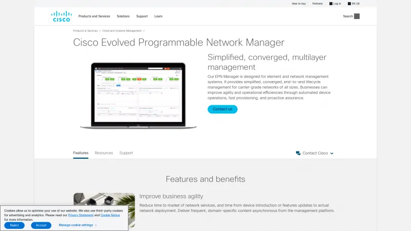 Homepage of Cisco Evolved Programmable Network Manager