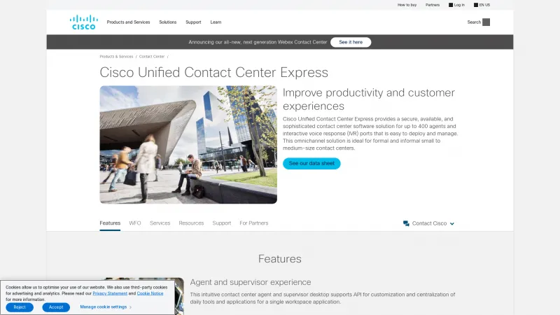 Homepage of Cisco Unified Contact Center