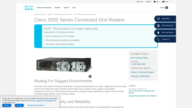 Homepage of Cisco 2000 Series Connected Grid Routers