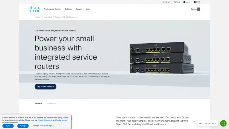 Homepage of Cisco 900 Series Integrated Services Routers