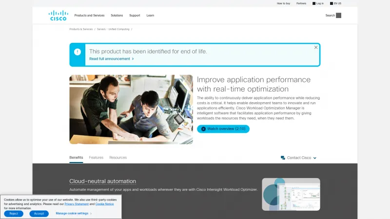 Homepage of Cisco Workload Optimization Manager