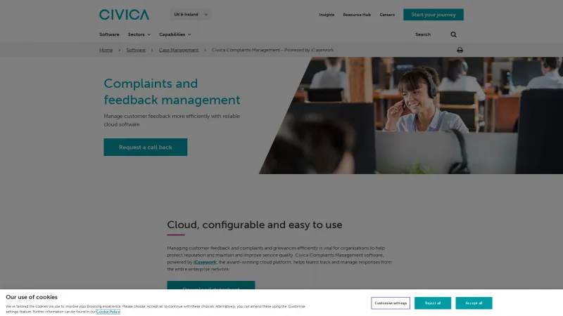 Homepage of Civica Complaints Management