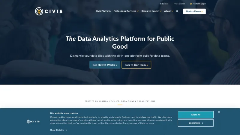 Homepage of Civis Analytics Platform