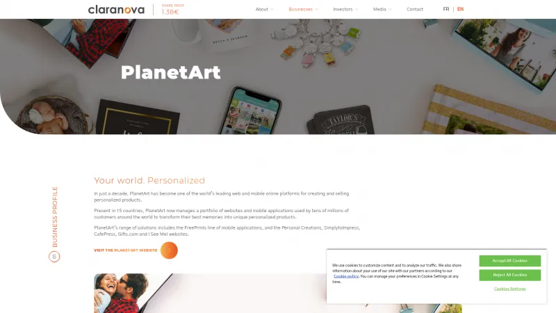 Homepage of PlanetArt