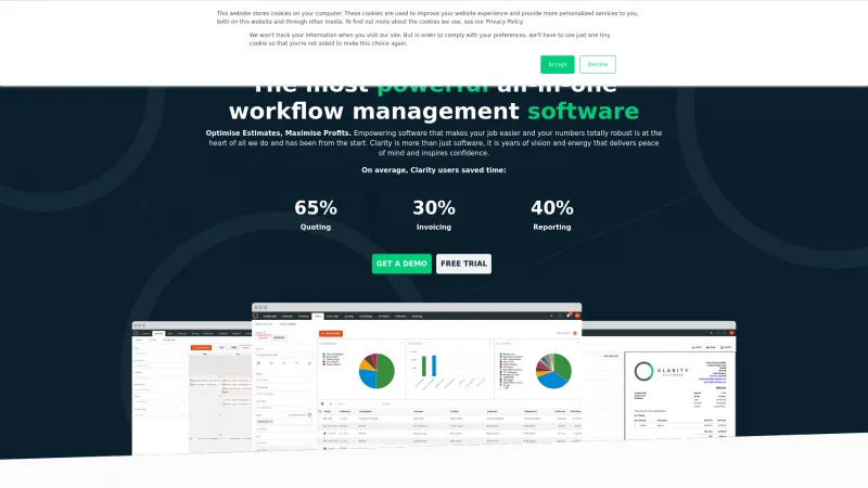 Homepage of Clarity Software