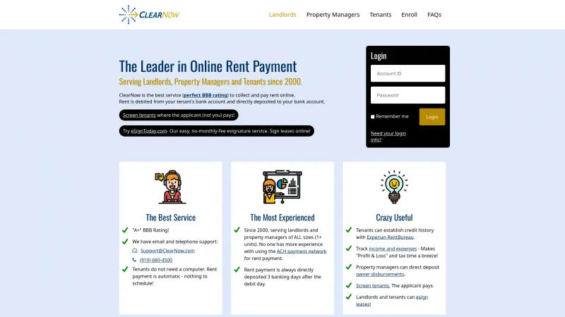 Homepage of ClearNow