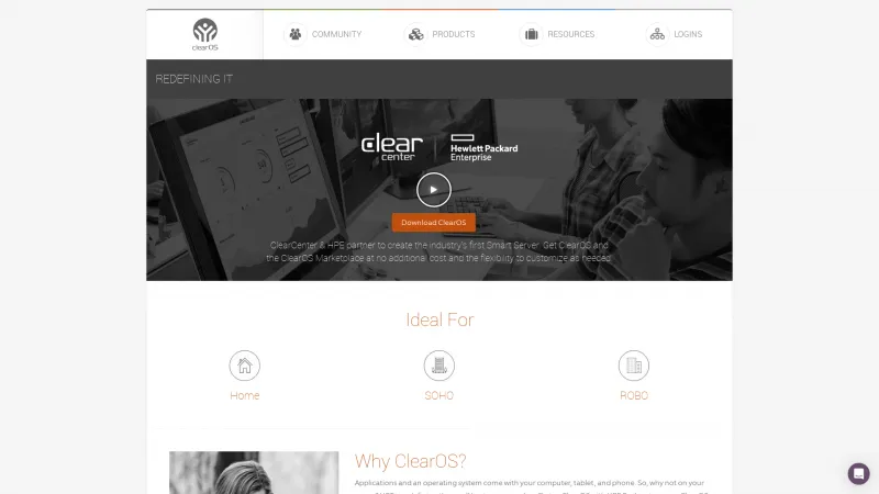 Homepage of ClearOS