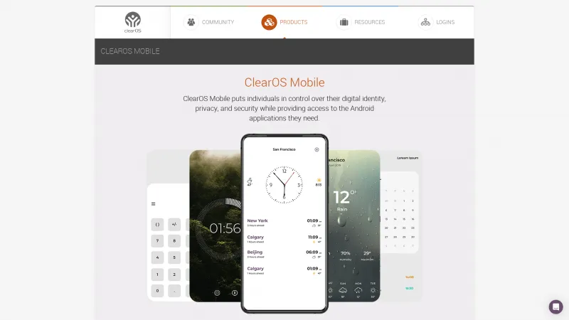 Homepage of ClearOS Mobile