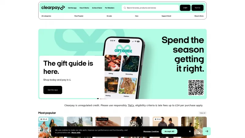 Homepage of Clearpay