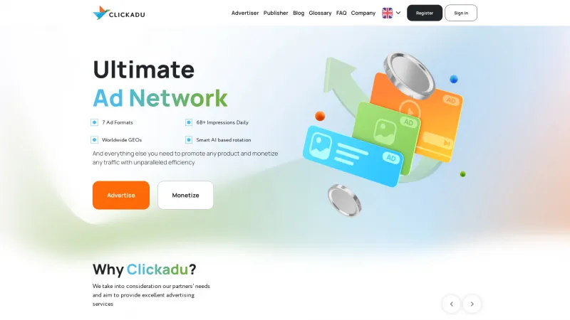 Homepage of Clickadu