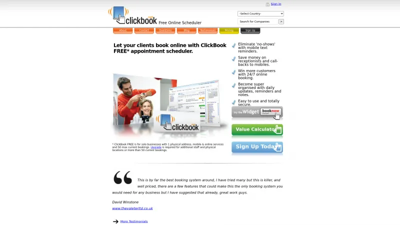 Homepage of ClickBook