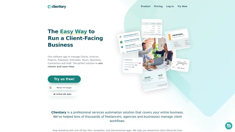 Homepage of Clientary