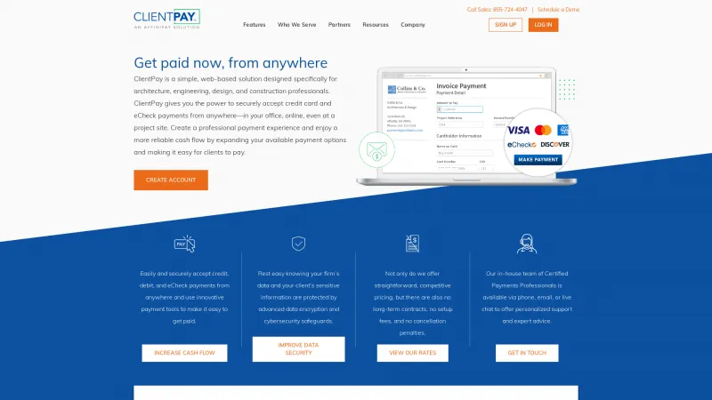 Homepage of ClientPay