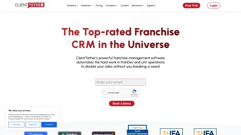 Homepage of ClientTether