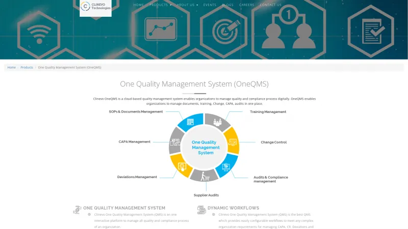 Homepage of Clinevo OneQMS