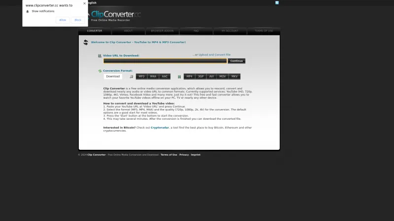 Homepage of Clip Converter