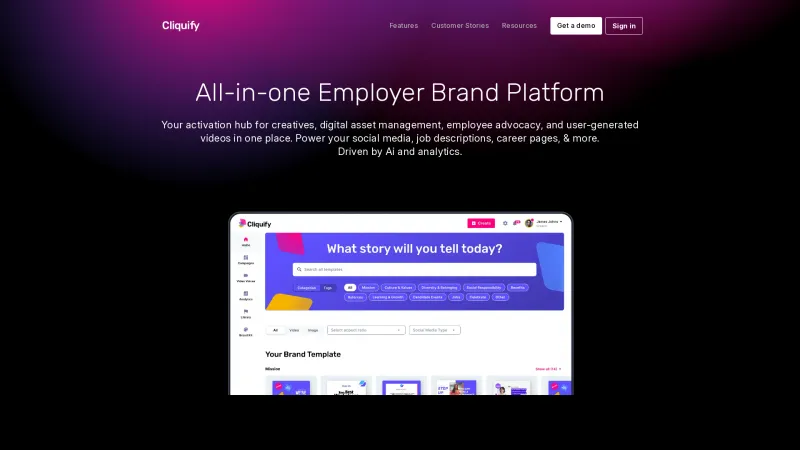 Homepage of Cliquify