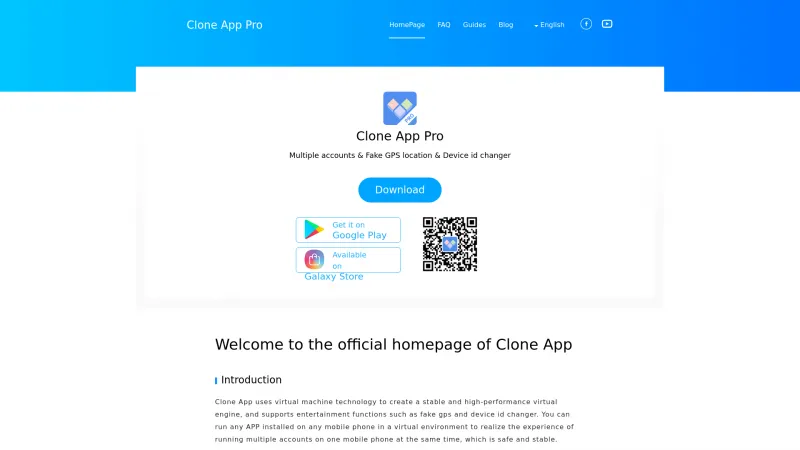 Homepage of Clone App Pro