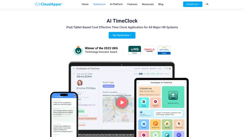 Homepage of CloudApper AI TimeClock