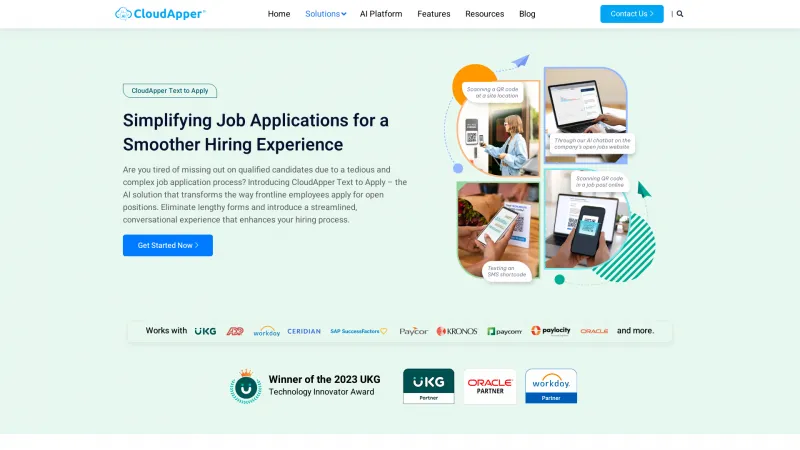 Homepage of CloudApper Text to Apply​