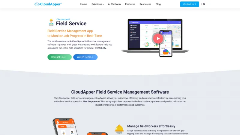 Homepage of CloudApper Field Service