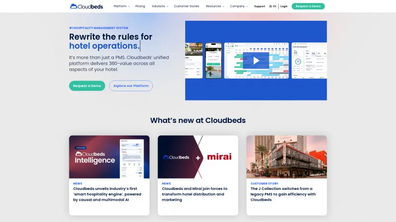 Homepage of Cloudbeds