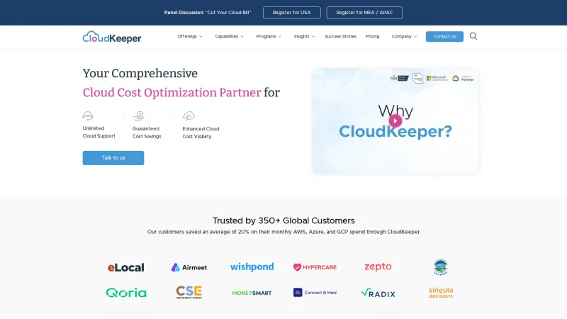 Homepage of CloudKeeper