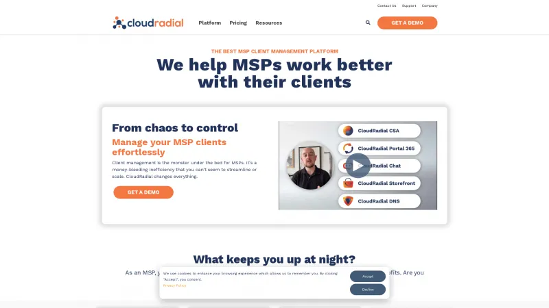 Homepage of CloudRadial