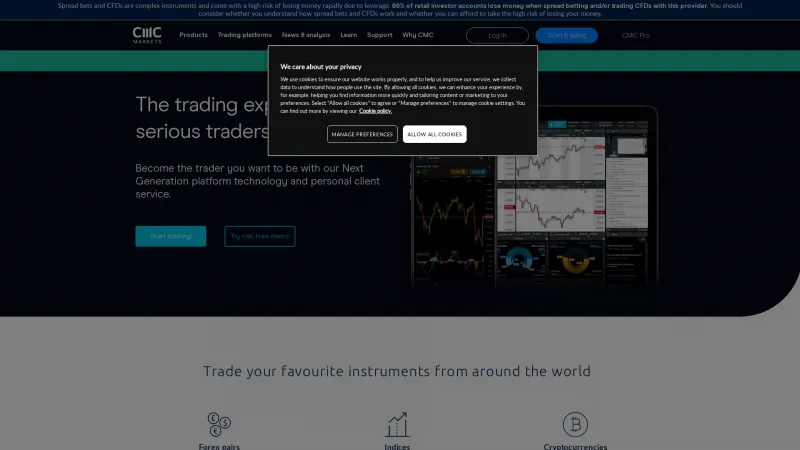 Homepage of CMC Markets