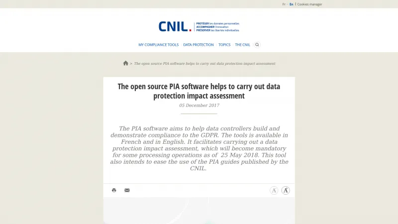 Homepage of CNIL PIA Software