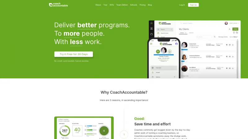 Homepage of CoachAccountable