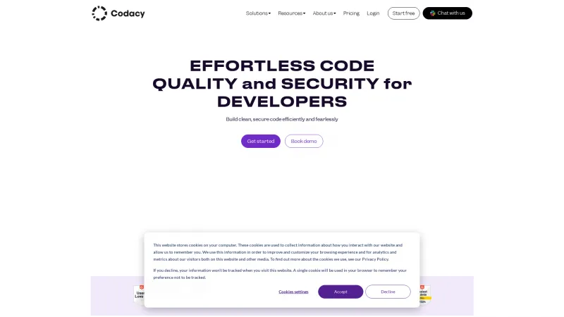 Homepage of Codacy