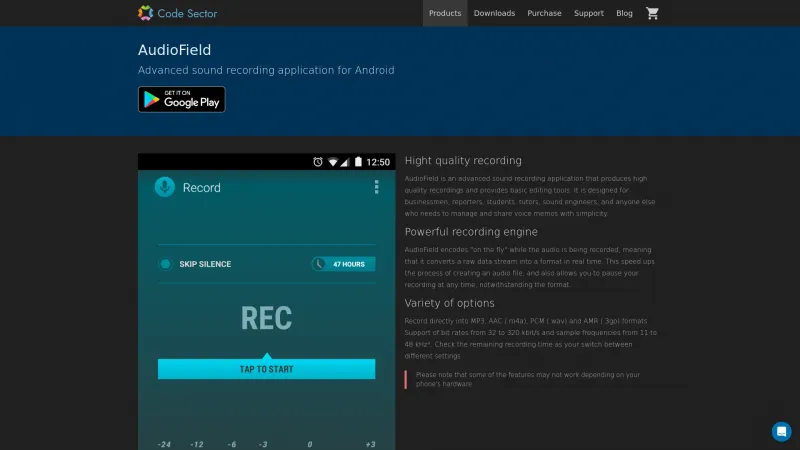 Homepage of AudioField