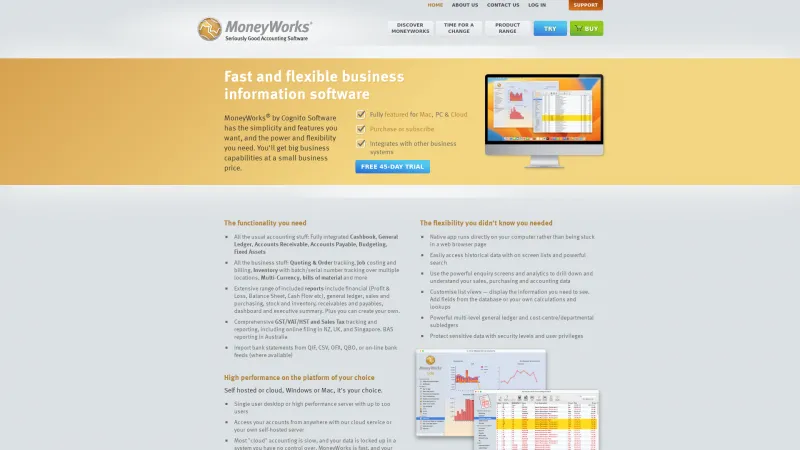 Homepage of MoneyWorks