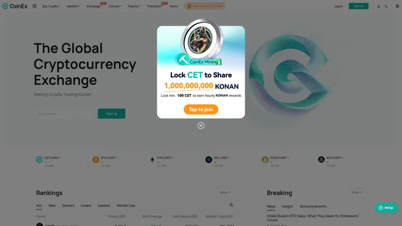 Homepage of CoinEx