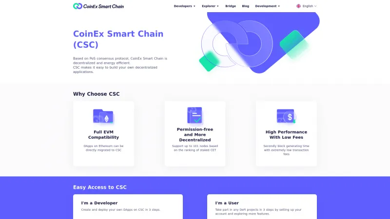 Homepage of CoinEx Smart Chain (CSC)