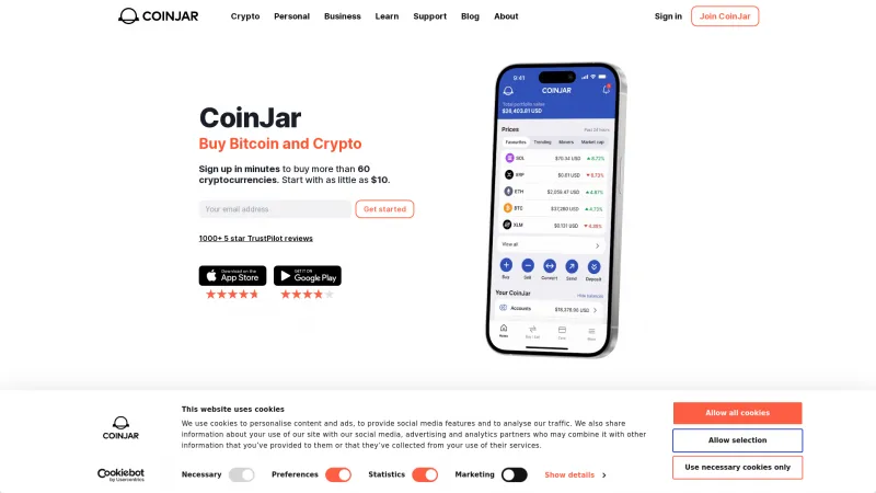 Homepage of CoinJar